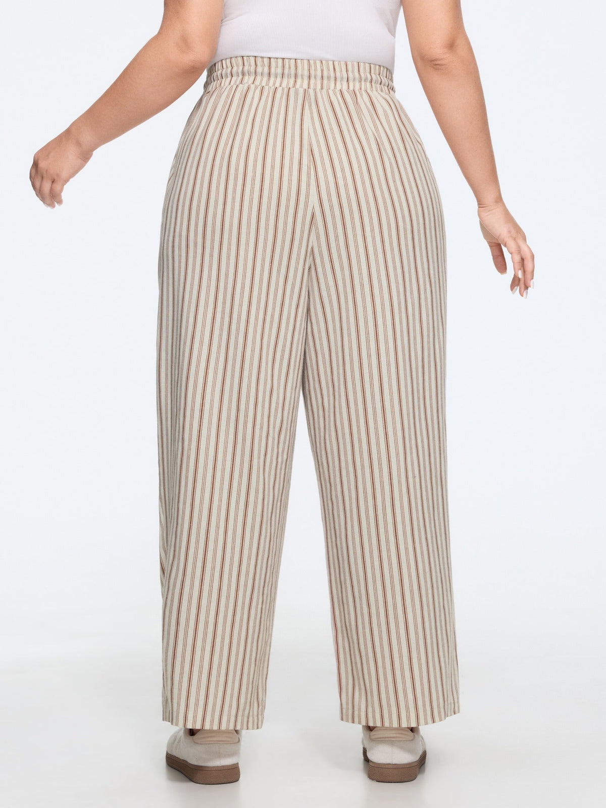Vertical Stripe Drawstring Elastic Waist Pocket Pants