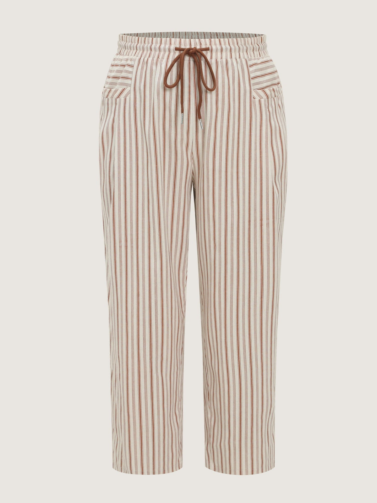Vertical Stripe Drawstring Elastic Waist Pocket Pants