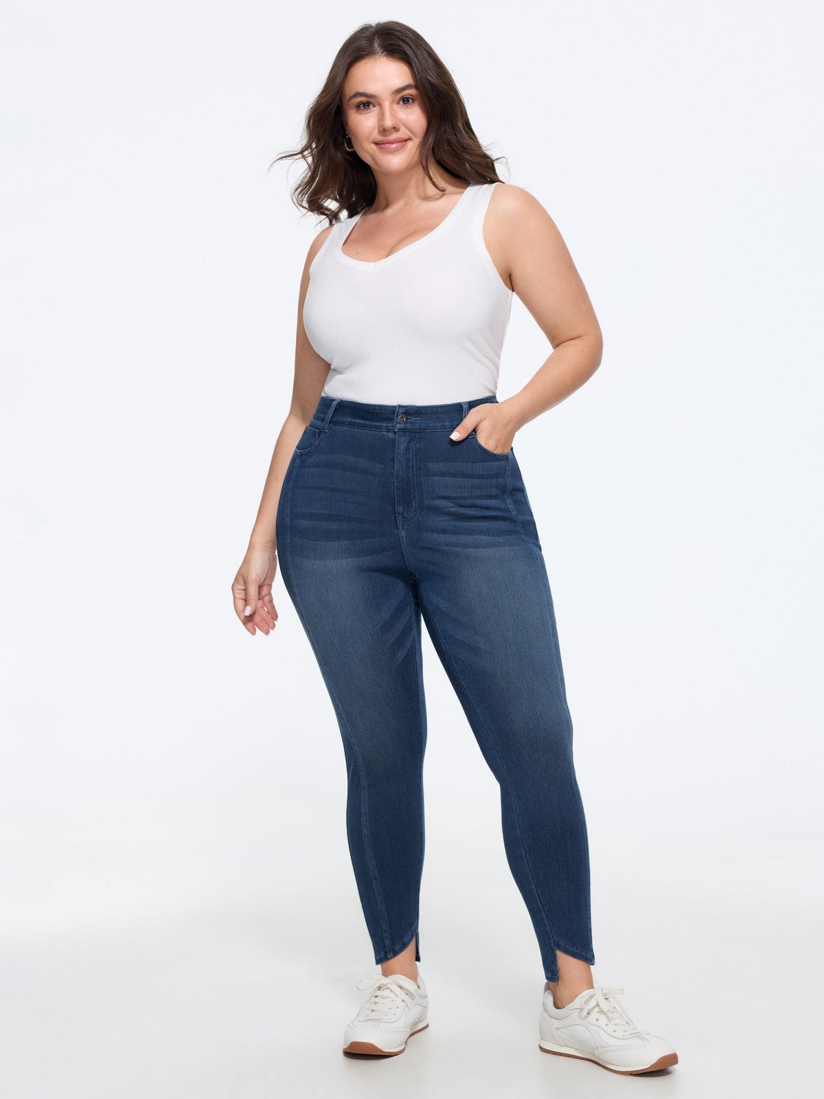 Supersoft Stretch Front Slit Hem Skinny Jeans
