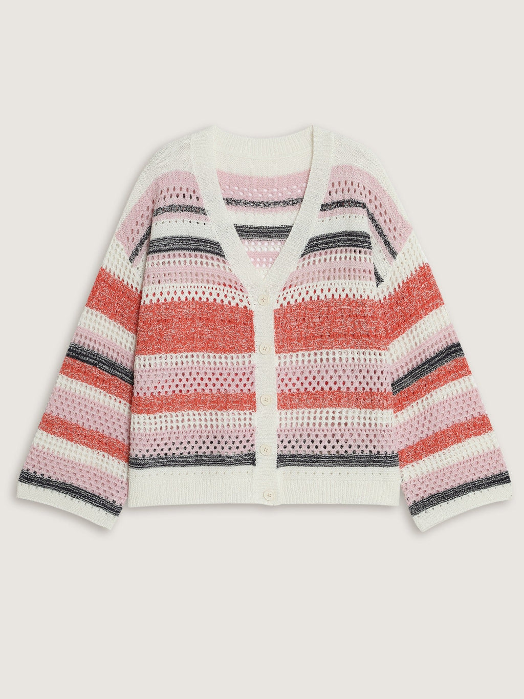 V Neck Striped Cut Out Button Down Cardigan