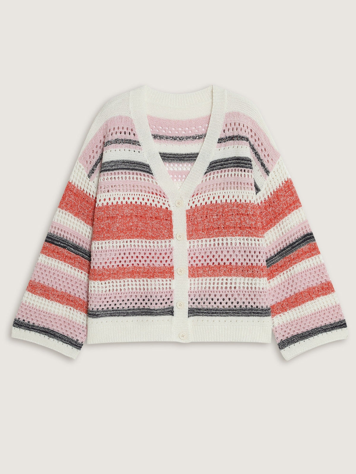 V Neck Striped Cut Out Button Down Cardigan