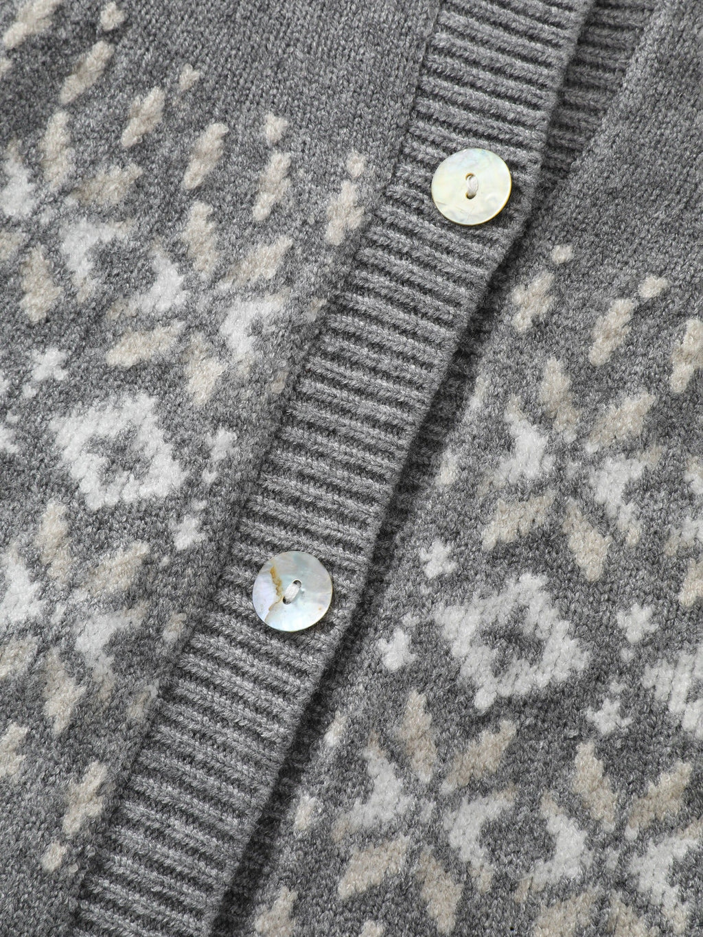 Crew Neck Nordic Jacquard Button Front Cardigan