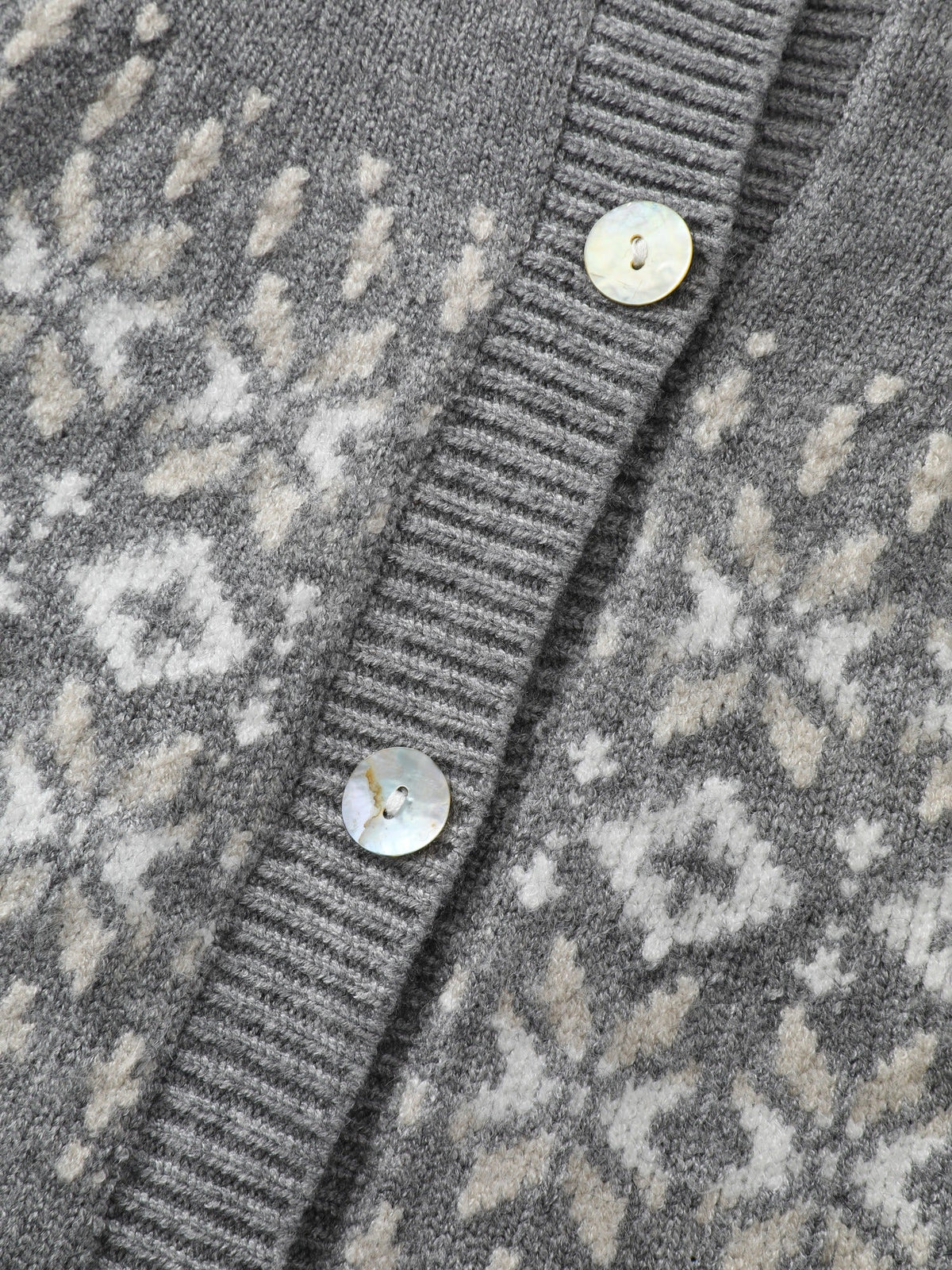 Crew Neck Nordic Jacquard Button Front Cardigan
