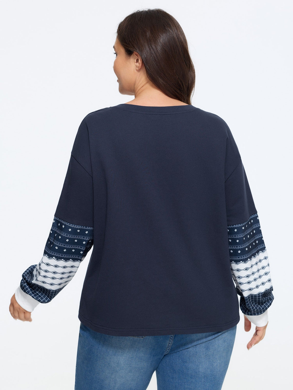 Cotton V Neck Patchwork Long Sleeve Sweatshirt