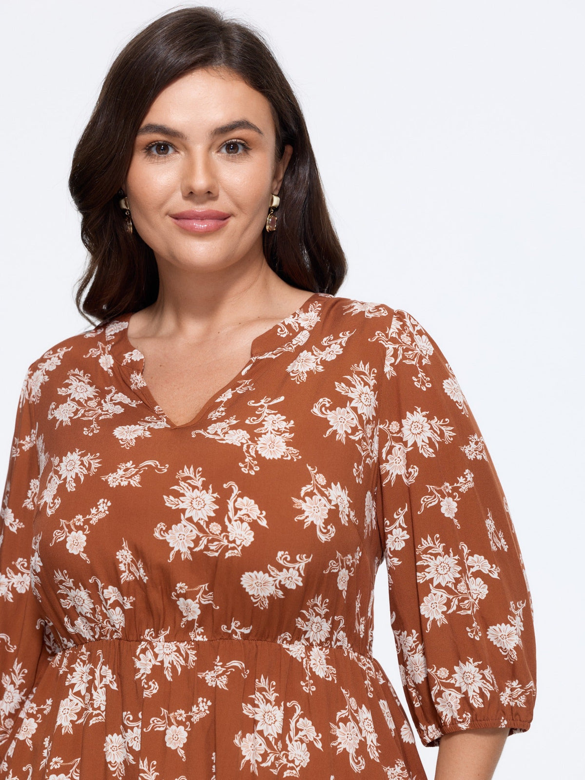 Floral Print Elastic Waist Blouse