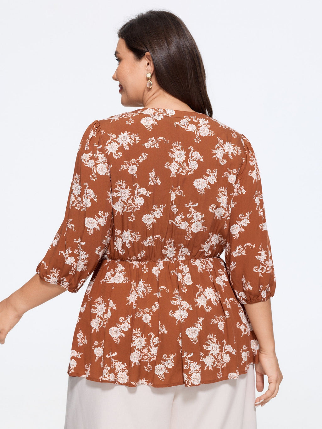 Floral Print Elastic Waist Blouse