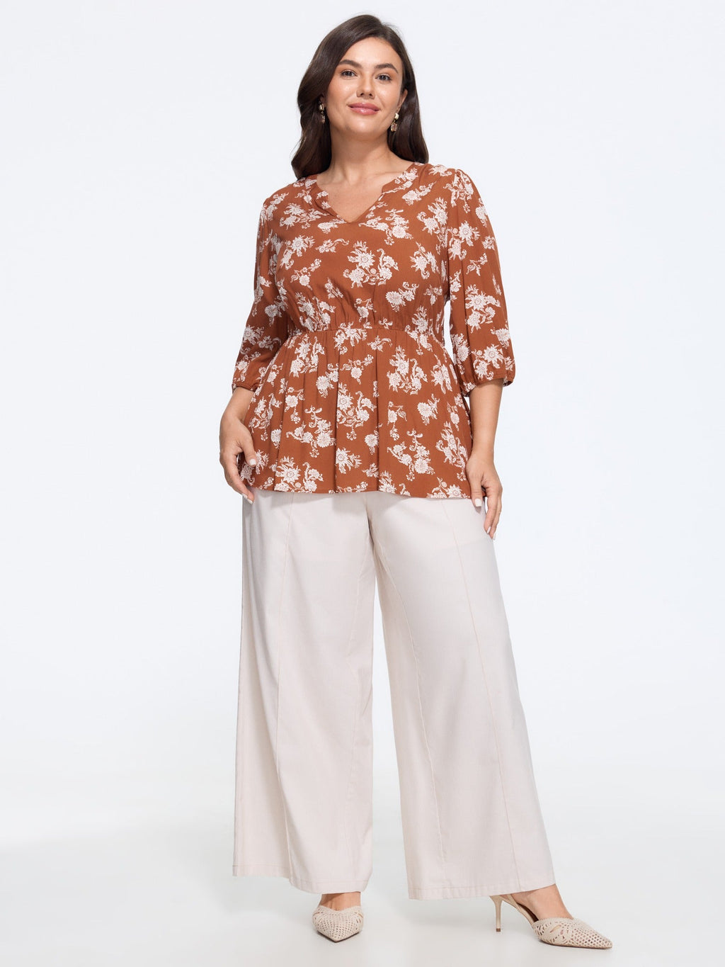Floral Print Elastic Waist Blouse