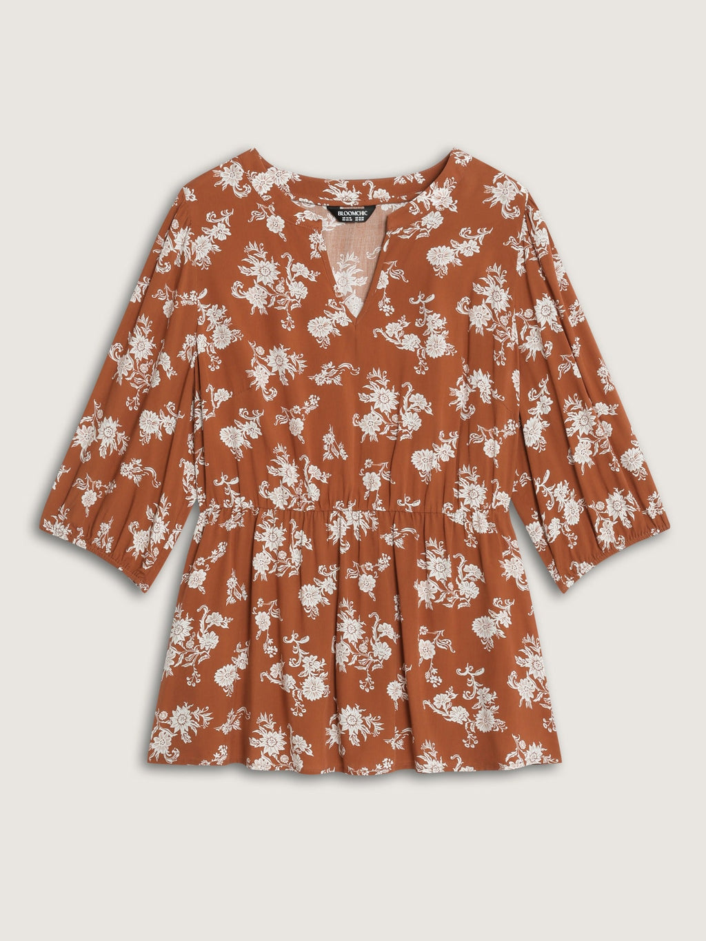 Floral Print Elastic Waist Blouse