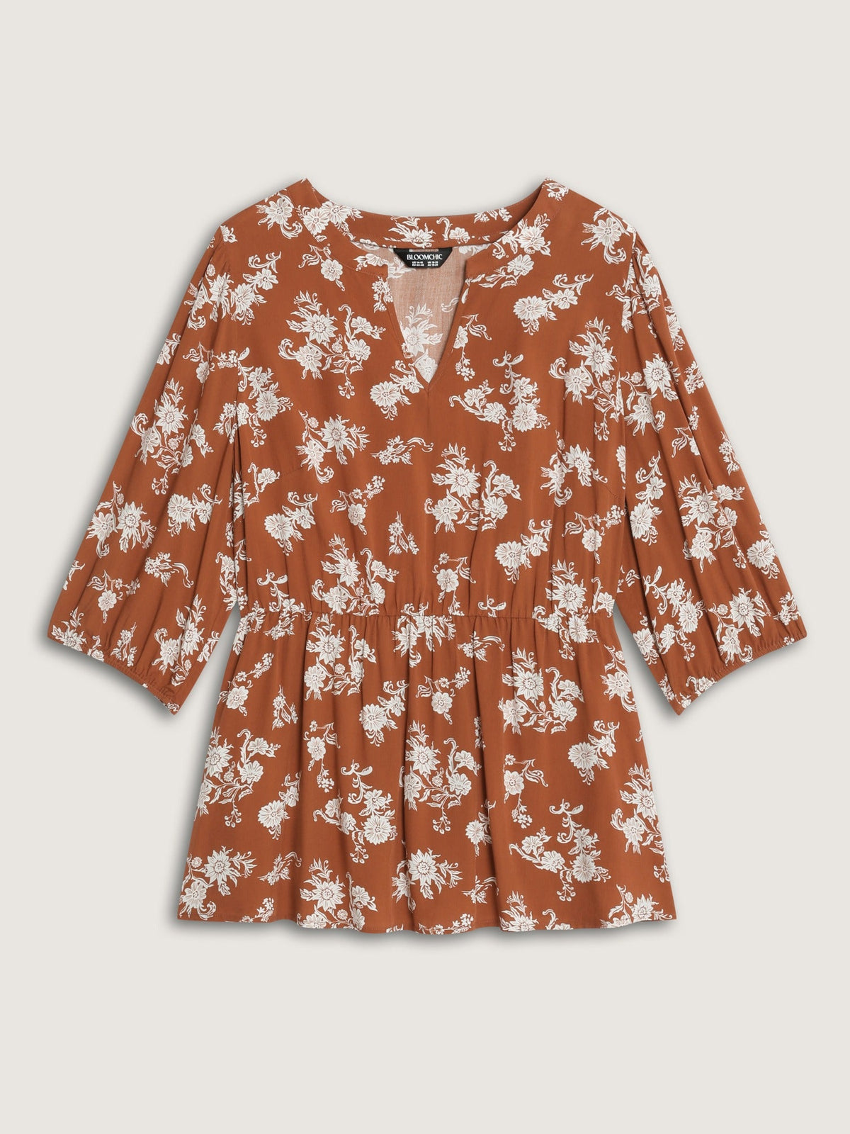 Floral Print Elastic Waist Blouse