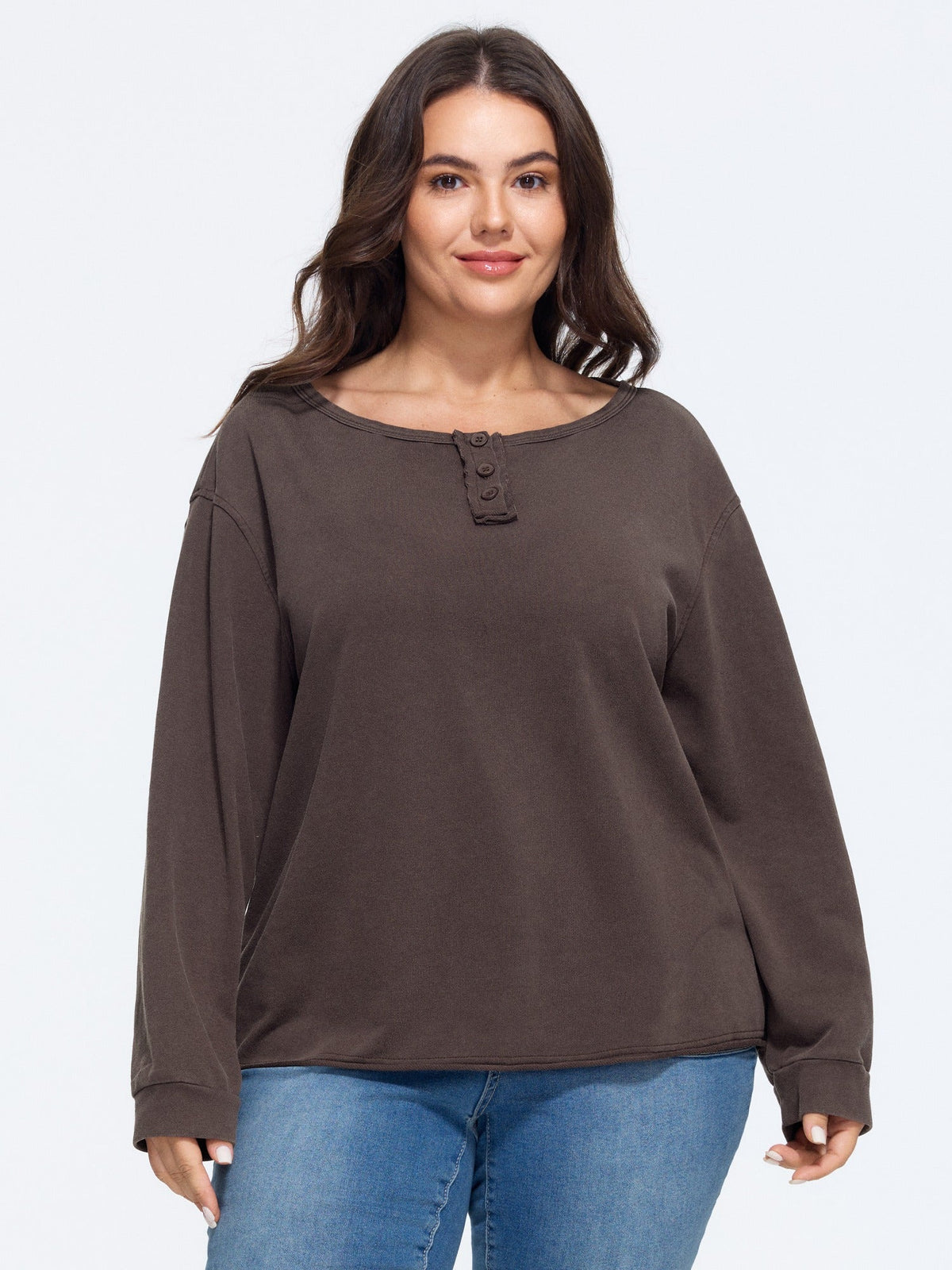 Washed Long Sleeve Curved Hem Sweatshirt