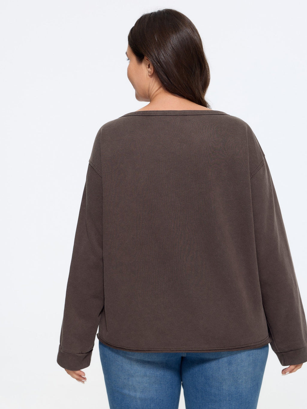 Washed Long Sleeve Curved Hem Sweatshirt