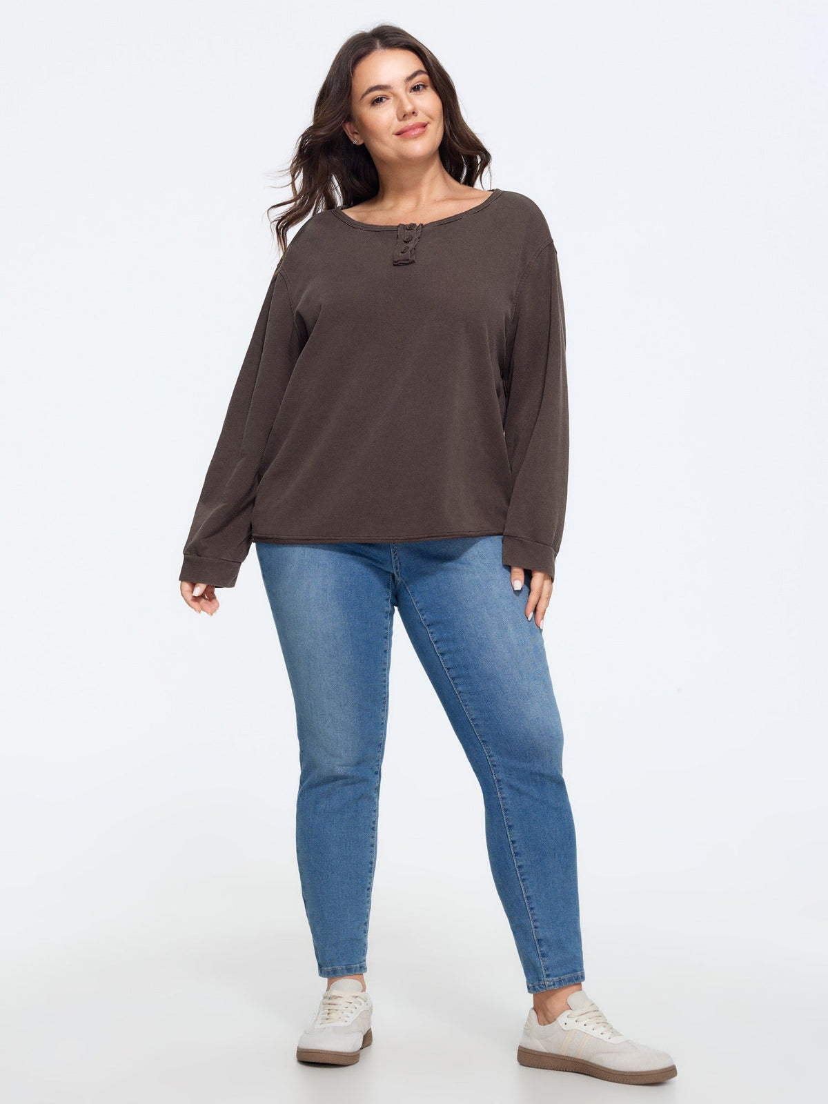 Washed Long Sleeve Curved Hem Sweatshirt