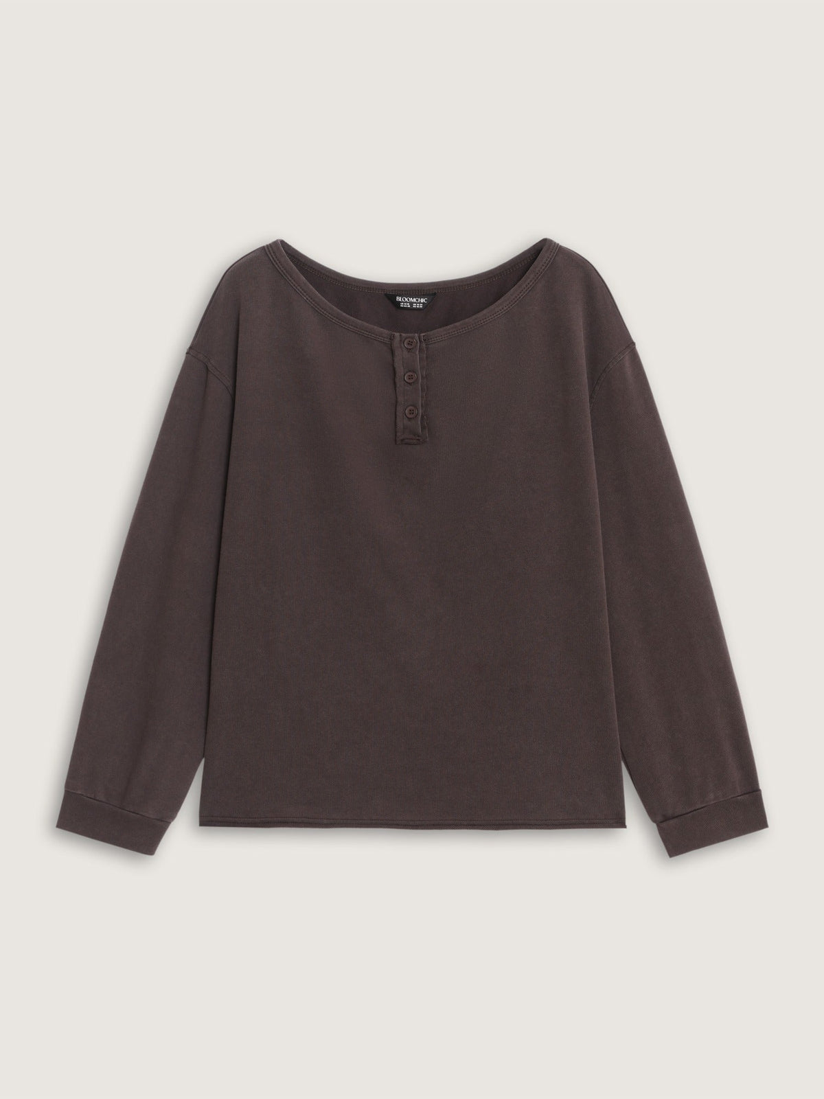 Washed Long Sleeve Curved Hem Sweatshirt