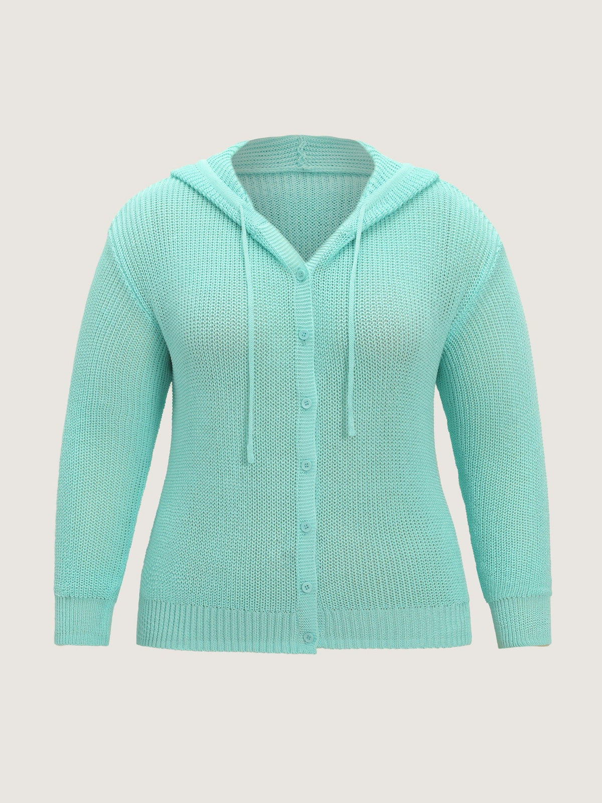 Button‑Front Breathable Drawstring Hooded Cardigan