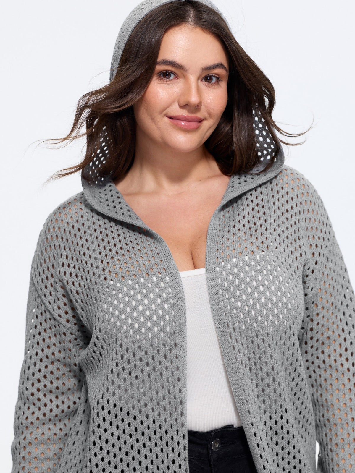 Open‑Front Cut Out Hooded Cardigan