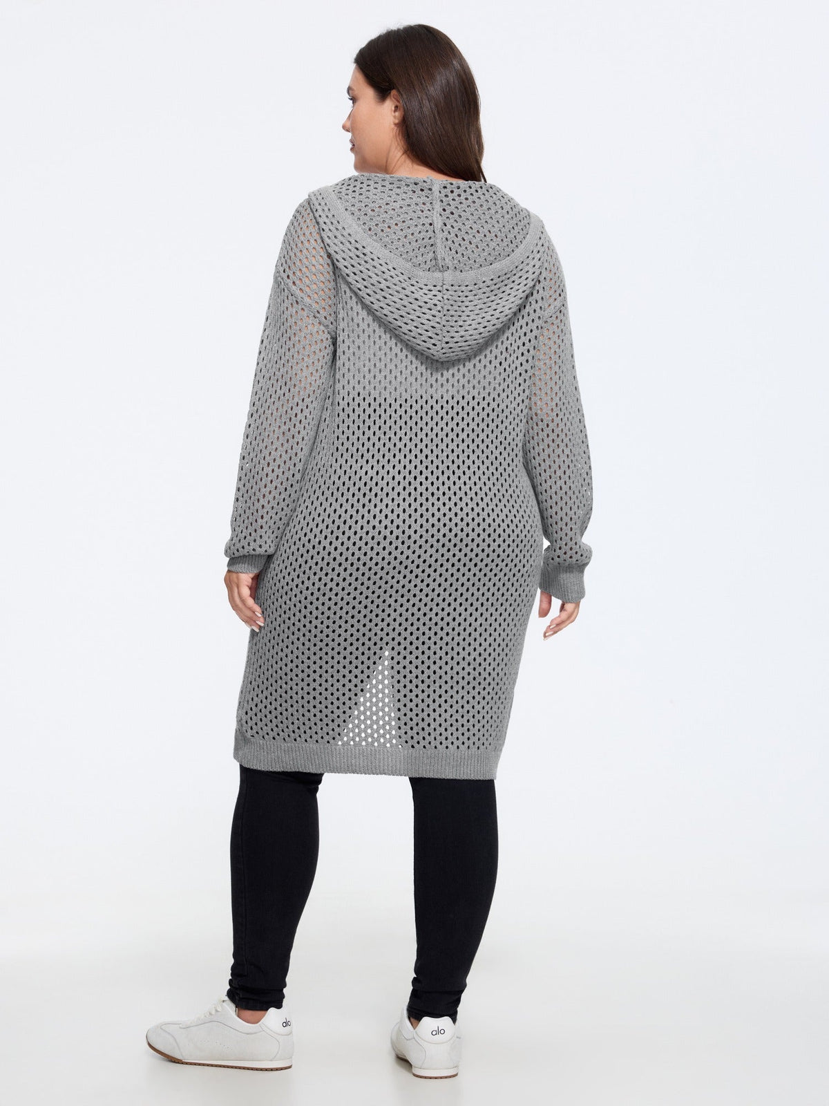 Open‑Front Cut Out Hooded Cardigan
