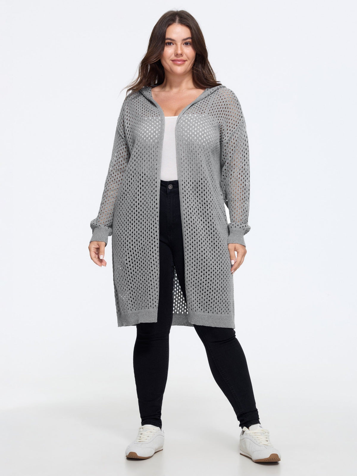 Open‑Front Cut Out Hooded Cardigan