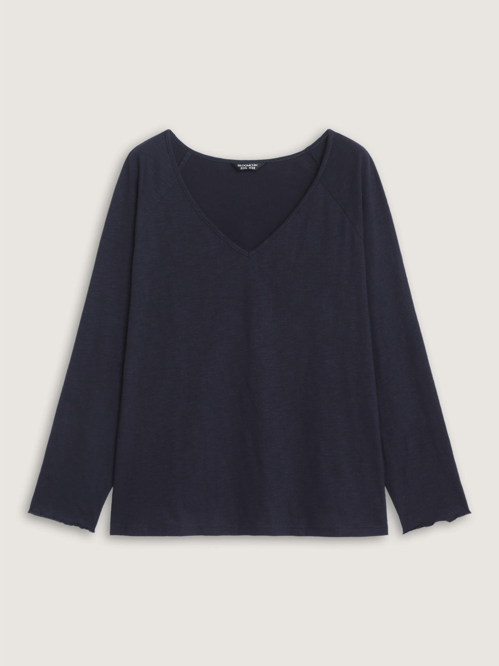 Textured V‑Neck Raglan Long Sleeve Basic T-Shirt