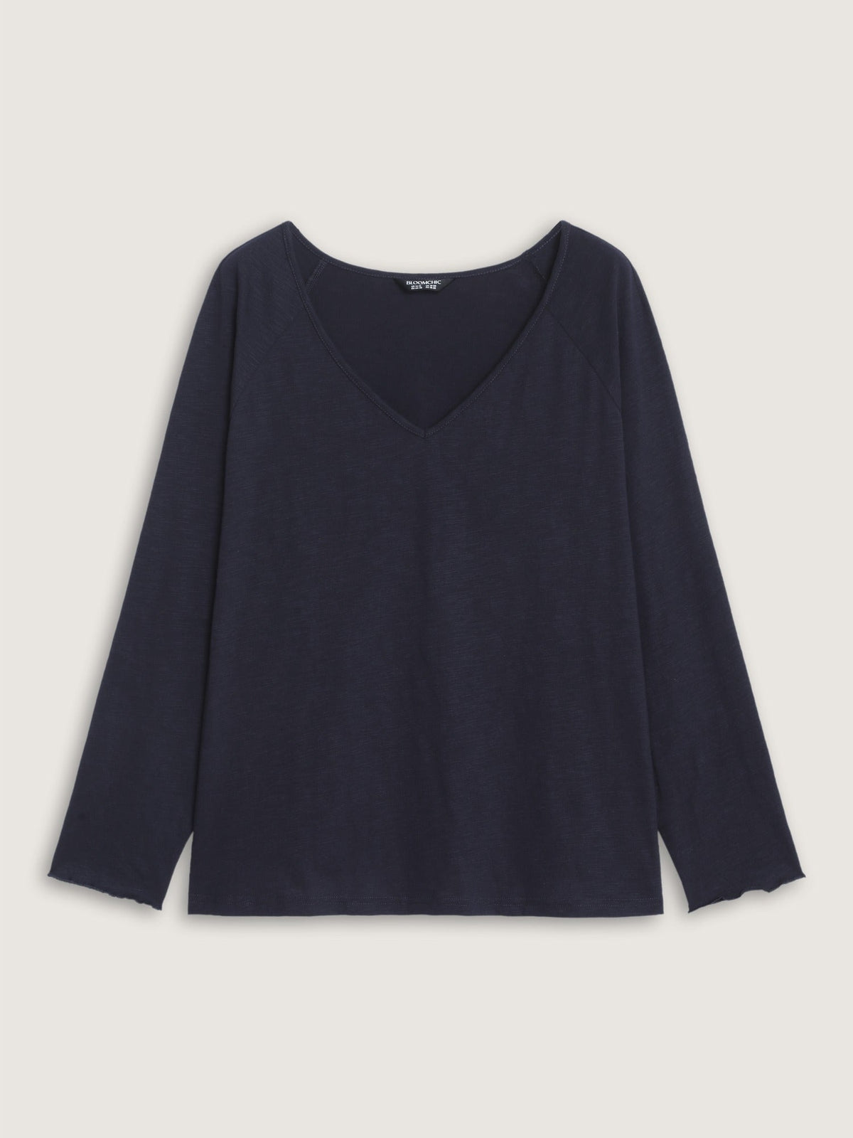 Textured V‑Neck Raglan Long Sleeve Basic T-Shirt