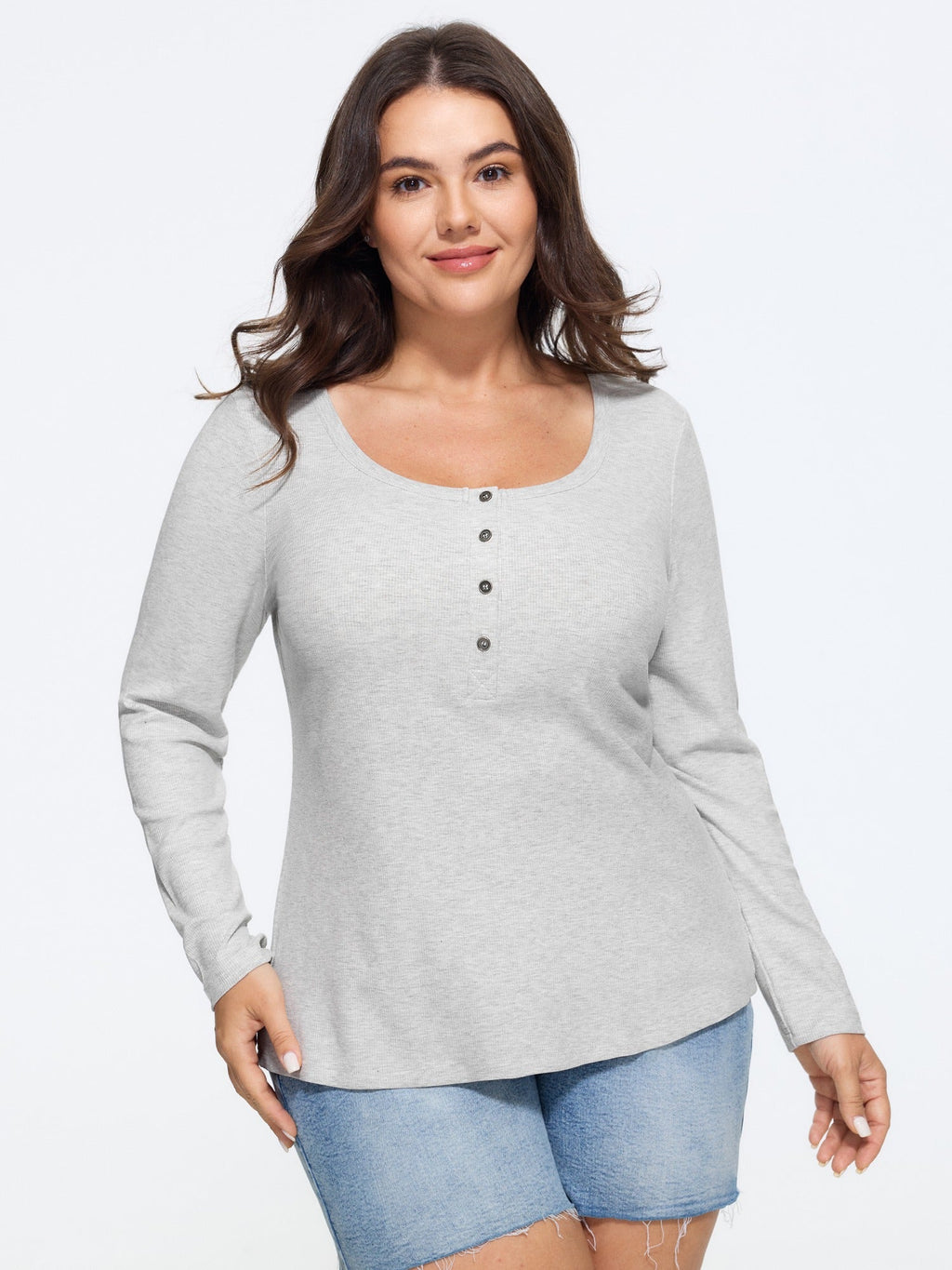 Supersoft Solid Button Detail Ribbed Knit T-Shirt