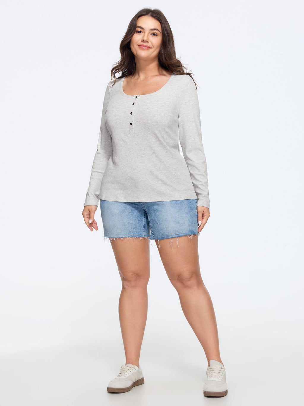 Supersoft Solid Button Detail Ribbed Knit T-Shirt