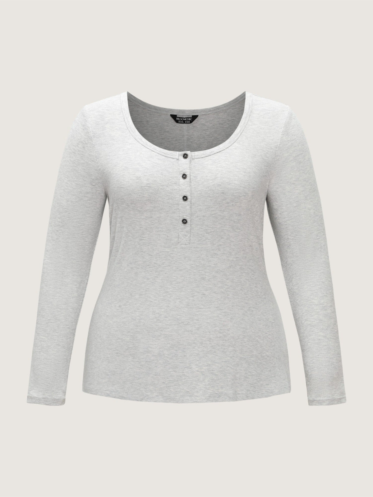 Supersoft Solid Button Detail Ribbed Knit T-Shirt