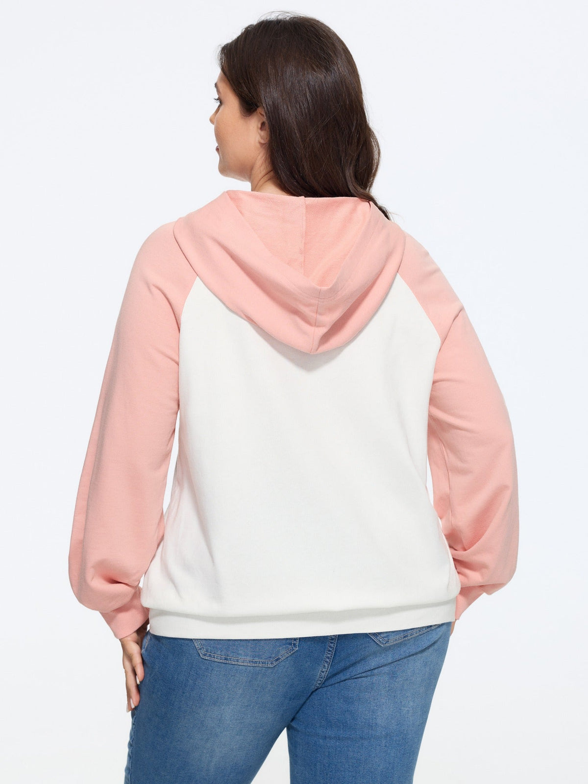 Cotton Color‑Block Heart Embroidered Hoodie Sweatshirt