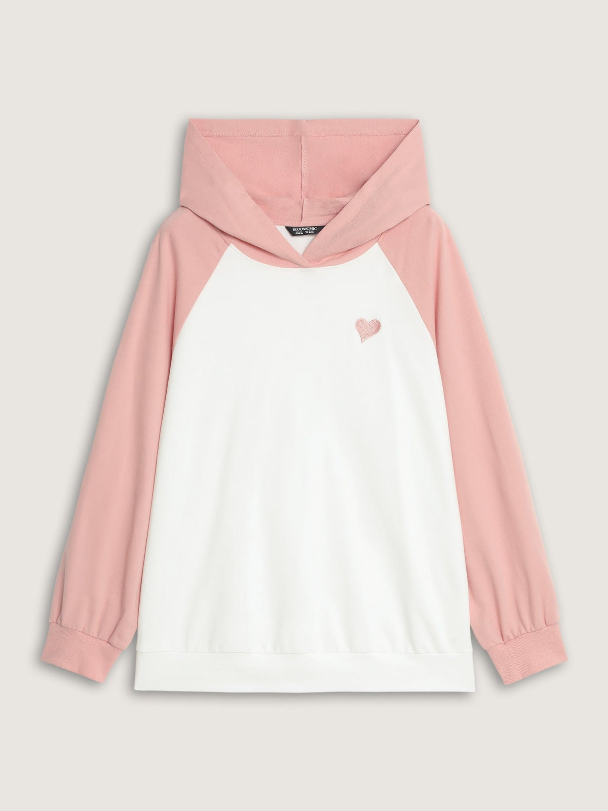 Cotton Color‑Block Heart Embroidered Hoodie Sweatshirt