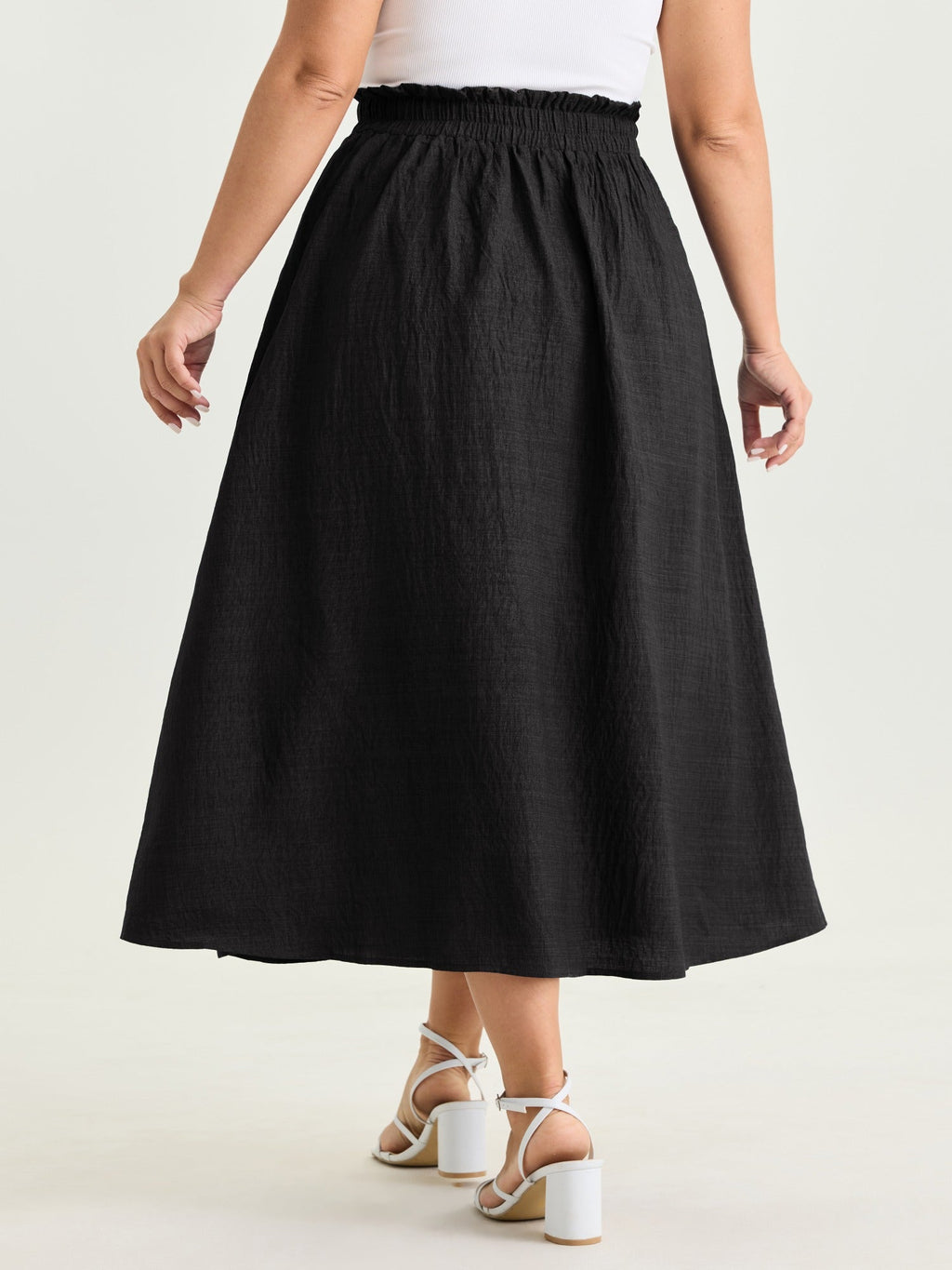 Drop Pockets Pleated Maxi Skirt