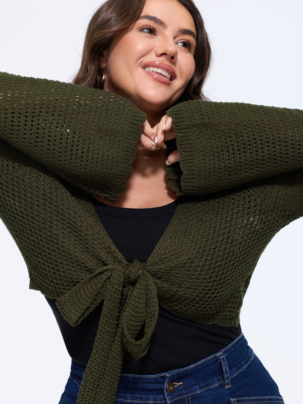 Cut Out Front Tie Cropped Cardigan