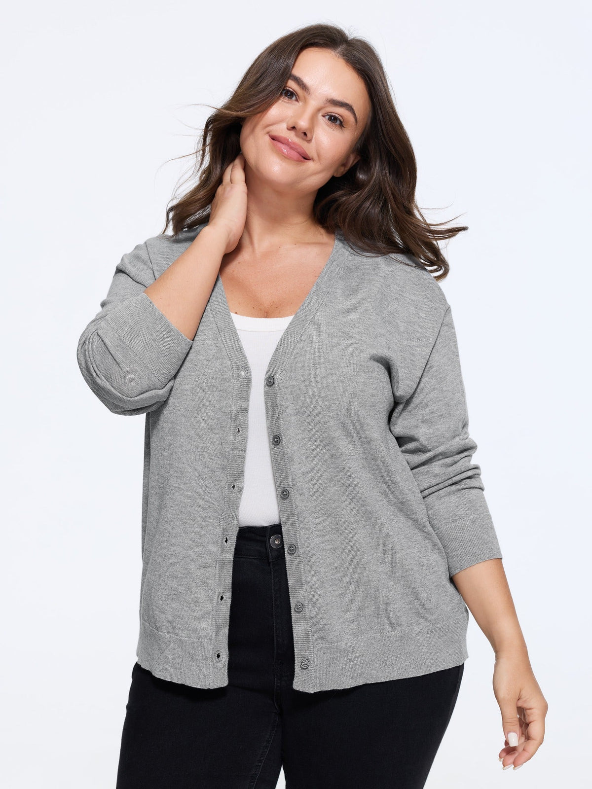 Textured V‑Neck Button Front Relaxed Fit Cardigan