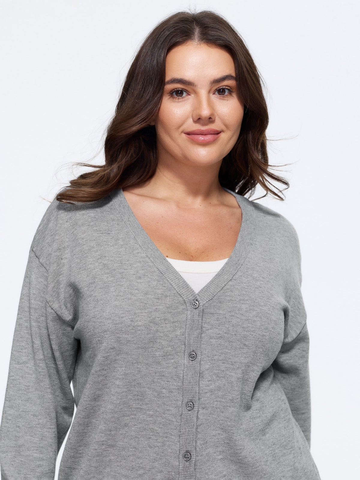 Textured V‑Neck Button Front Relaxed Fit Cardigan