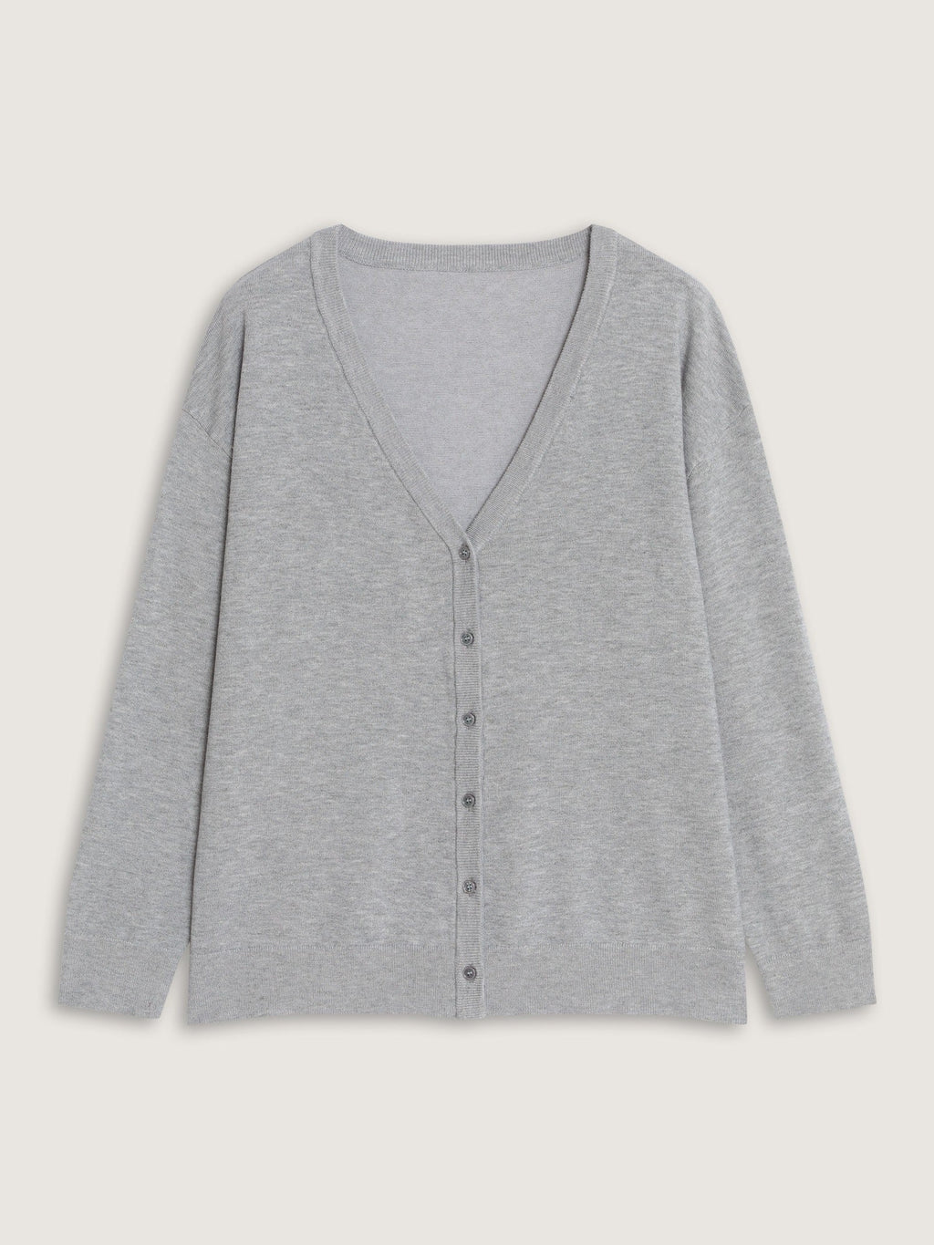 Textured V‑Neck Button Front Relaxed Fit Cardigan