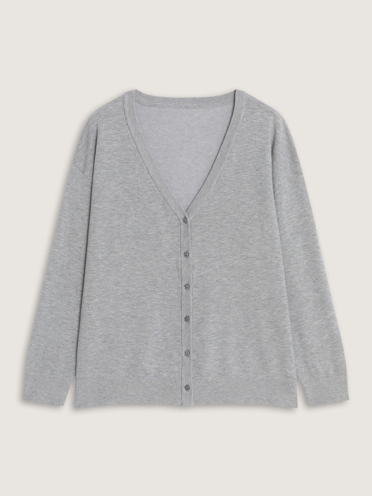 Textured V‑Neck Button Front Relaxed Fit Cardigan