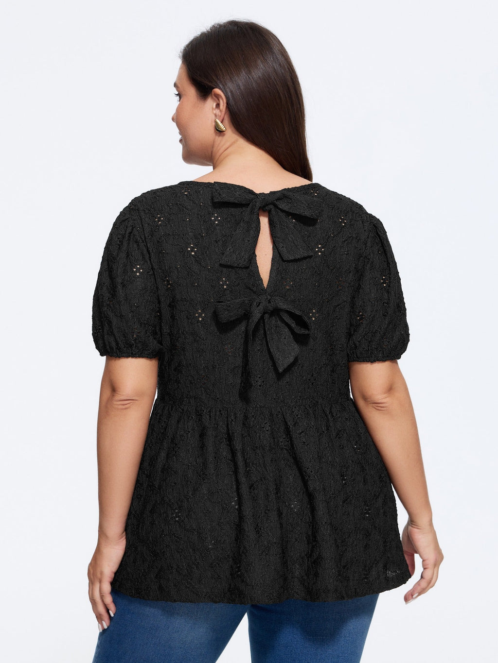 Textured Double Bow Knot Back Cut Out Top
