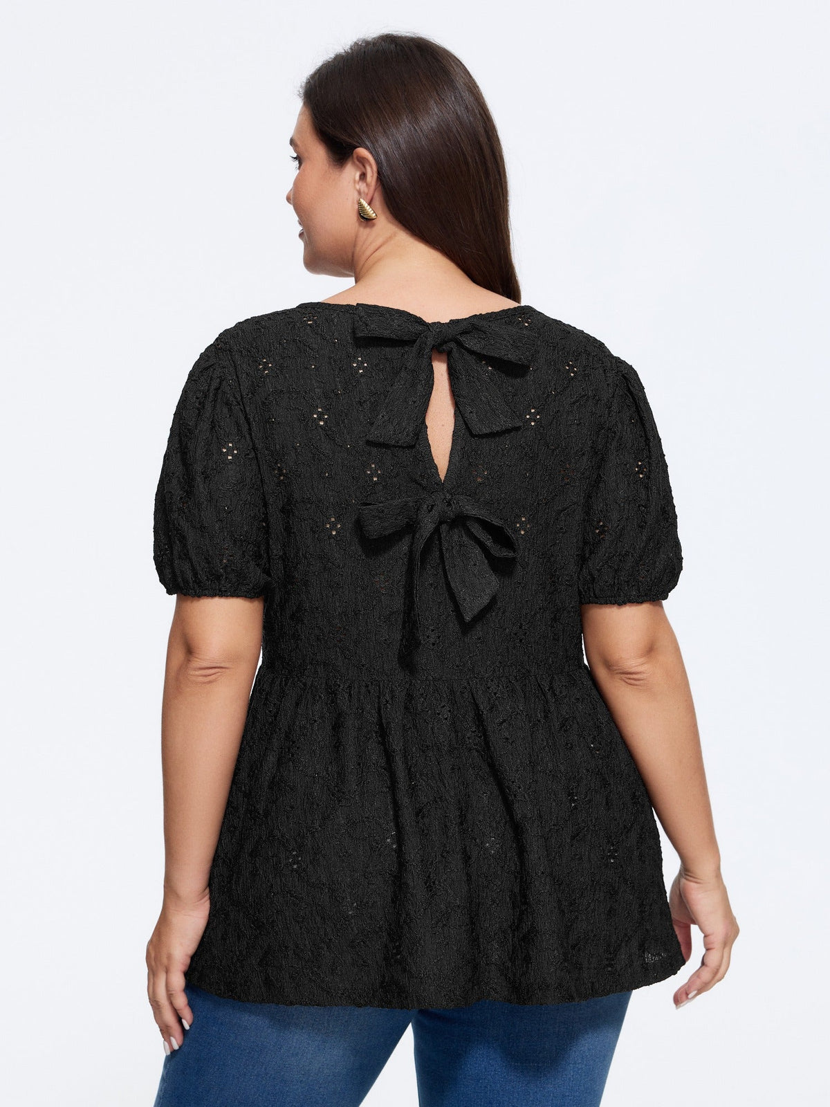 Textured Double Bow Knot Back Cut Out Top