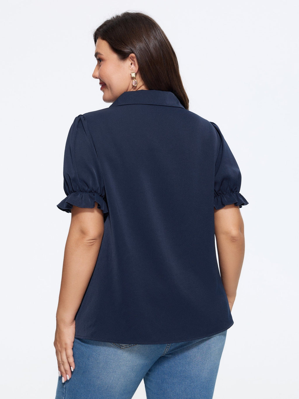 Puff Sleeve Ruffle Cuff Pleated Front Button Blouse