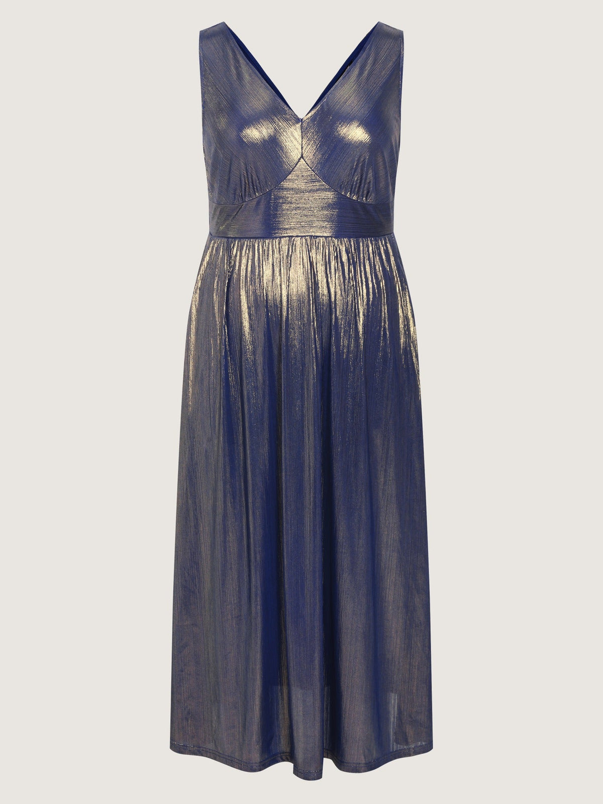 Stretchy Metallic Shimmer V-Neck Pockets Maxi Dress