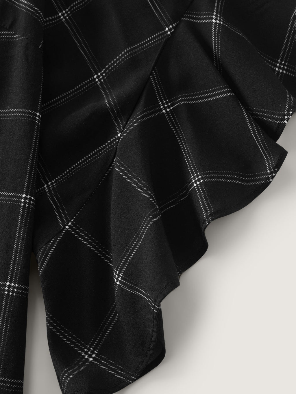 Plaid Notched Neck Ruffle Sleeve Blouse