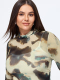 Stretch Mesh Mock Neck Long Sleeve Top