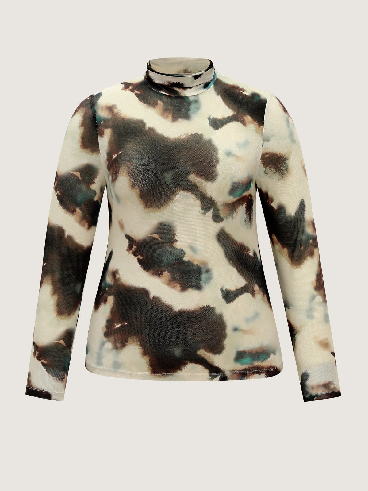 Stretch Mesh Mock Neck Long Sleeve Top