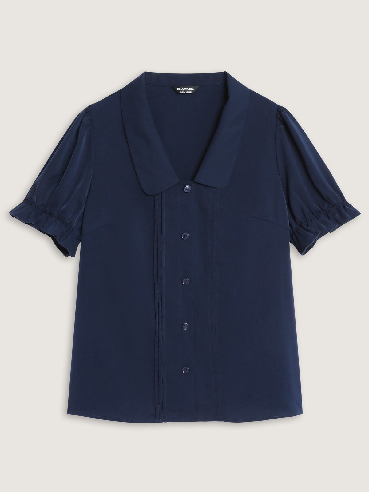 Puff Sleeve Ruffle Cuff Pleated Front Button Blouse