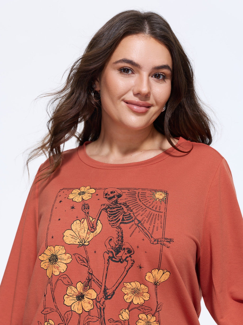 Vintage Skull Sunflower Print Crew Neck Sweatshirt