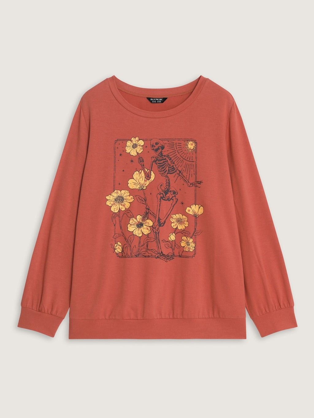 Vintage Skull Sunflower Print Crew Neck Sweatshirt