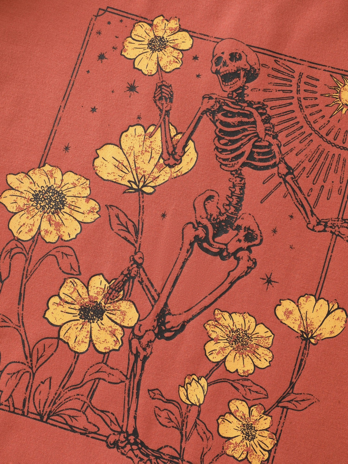 Vintage Skull Sunflower Print Crew Neck Sweatshirt