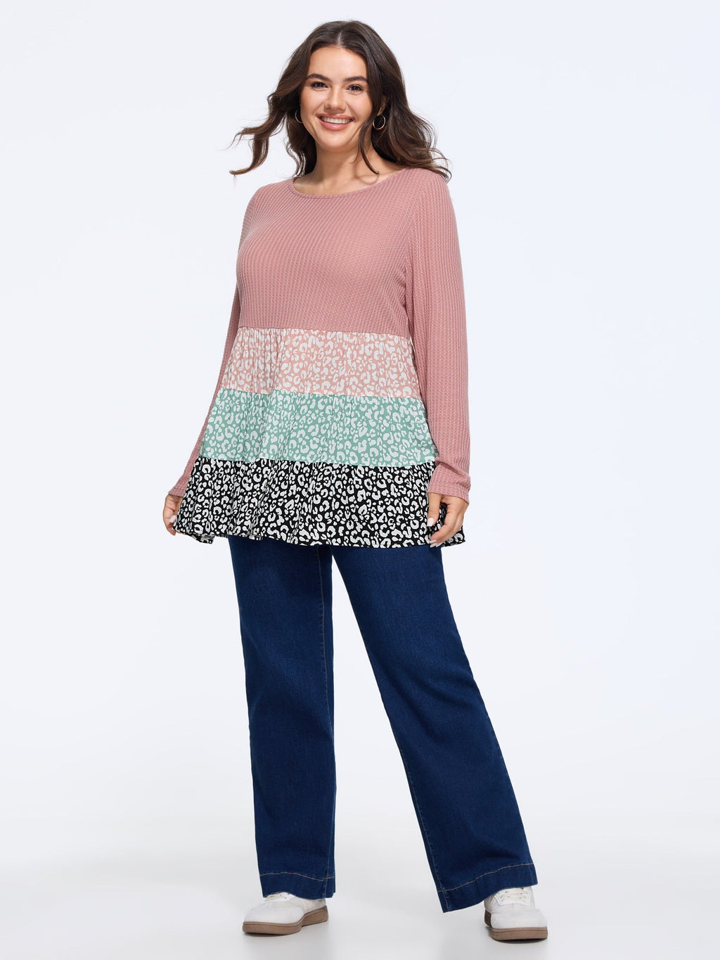 Multi‑Color Leopard Print Tiered Ruffle Hem Top