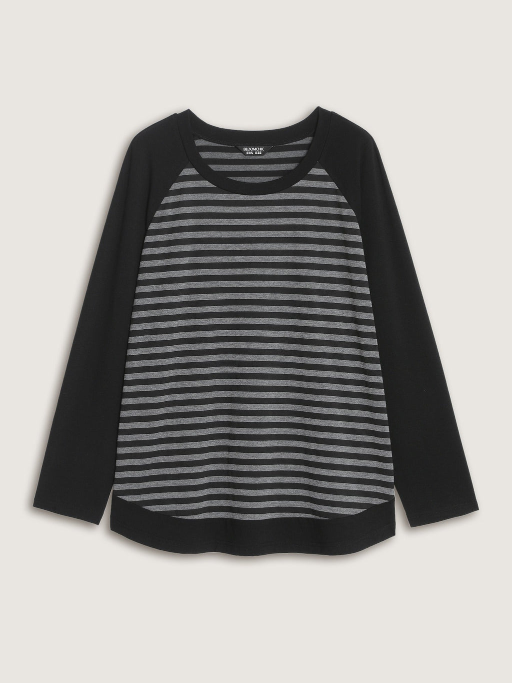 Stripe Contrast Crew Neck Curved Hem T-Shirt