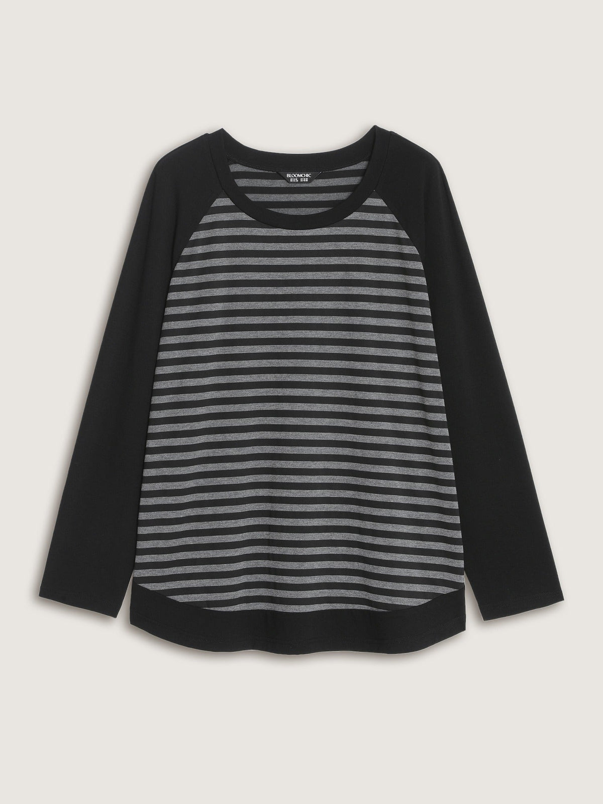 Stripe Contrast Crew Neck Curved Hem T-Shirt