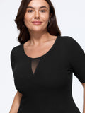 Stretchy Mesh Inset Round Neck Solid T-Shirt