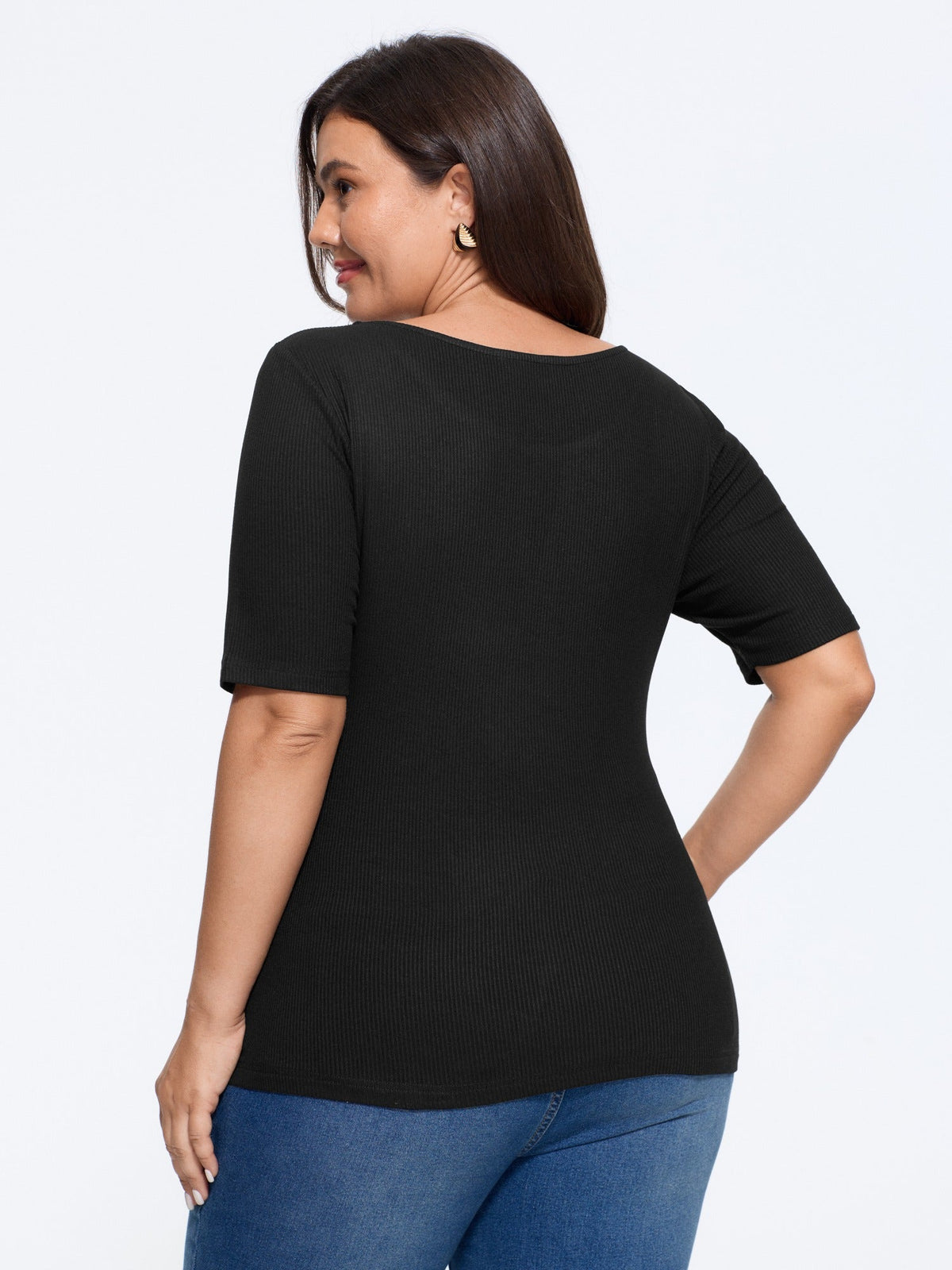 Stretchy Mesh Inset Round Neck Solid T-Shirt